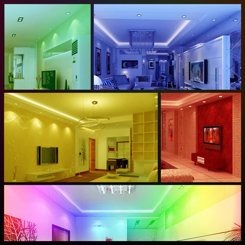 Zestaw 6 regulowanych wpuszczanych reflektorów LED RGB ze zmianą koloru, 5 W (odpowiednik 50 W), ciepła biel 2700 K, biała okrągła metalowa lampa sufitowa do wbudowania ze ściemnianym pilotem