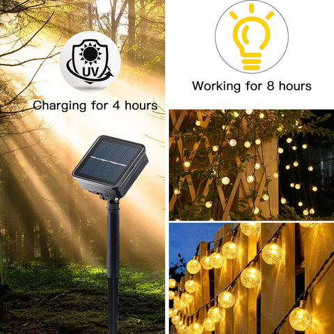 Zewnętrzne łańcuchy świetlne na energię słoneczną 9,5 M 50 LED 8 trybów Lampy słoneczne z pilotem, zewnętrzne łańcuchy świetlne zasilane energią słoneczną i USB