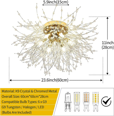 Lampa sufitowa LED kryształowy żyrandol nowoczesna kryształowa lampa wisząca K9 lampa sufitowa regulowana temperatura barwowa 3000 K/4500 K/6500 K 6 G9 lampa sufitowa złota