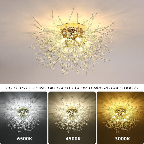 Lampa sufitowa LED kryształowy żyrandol nowoczesna kryształowa lampa wisząca K9 lampa sufitowa regulowana temperatura barwowa 3000 K/4500 K/6500 K 6 G9 lampa sufitowa złota
