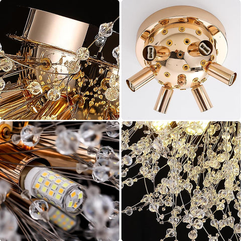 Lampa sufitowa LED kryształowy żyrandol nowoczesna kryształowa lampa wisząca K9 lampa sufitowa regulowana temperatura barwowa 3000 K/4500 K/6500 K 6 G9 lampa sufitowa złota