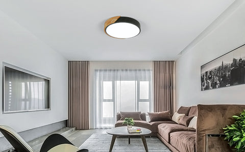 Lampa sufitowa LED z drewna okrągłego 30W, lampy sufitowe wewnętrzne 6500K, czarne lampy sufitowe