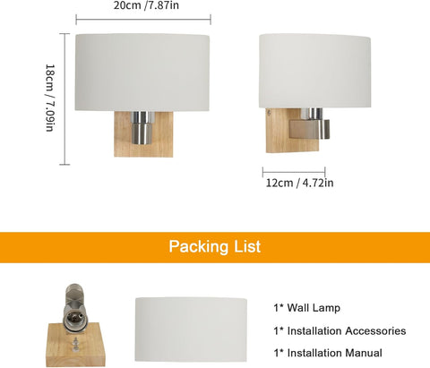 Lampa Ścienna Drewno Szkło E27