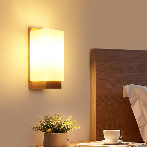 Kinkiet Ścienny Vintage z Drewna i Szkła – Lampa Wewnętrzna E27