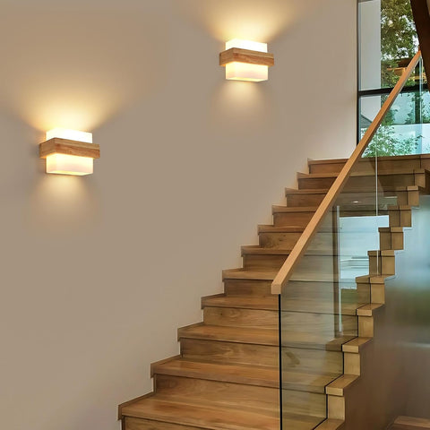 Wewnętrzna Lampa Ścienna z Drewna E27 z Żarówką 12W Trzy Kolory