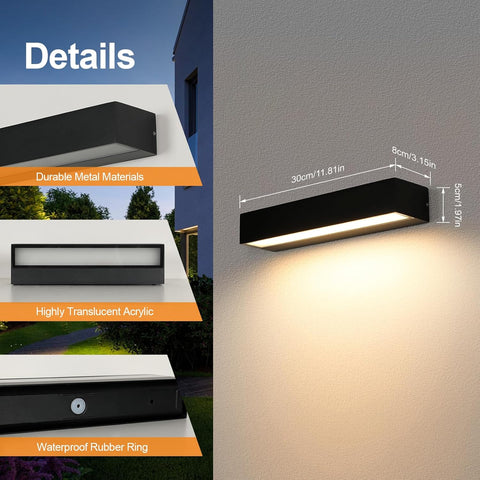 Nowoczesna Zewnętrzna Lampa Ścienna LED 16W Czarna IP65 3000K