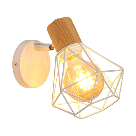 Lampa ścienna w stylu industrialnym z metalowym kloszem typu klatka i oprawką E27
