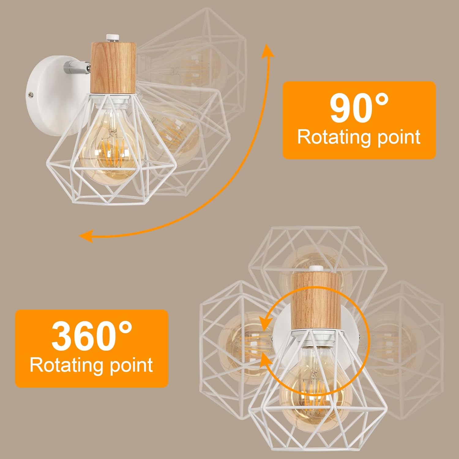 Lampa ścienna w stylu industrialnym z metalowym kloszem typu klatka i oprawką E27