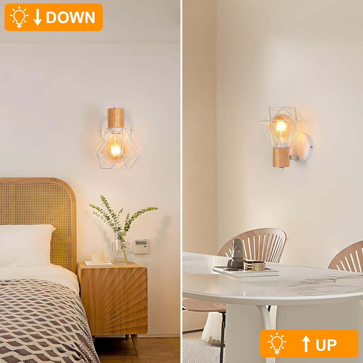 Lampa ścienna w stylu industrialnym z metalowym kloszem typu klatka i oprawką E27