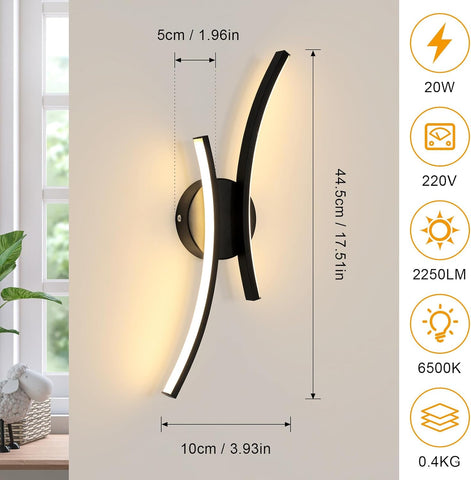 Nowoczesna lampa ścienna LED 20W 2250LM czarna