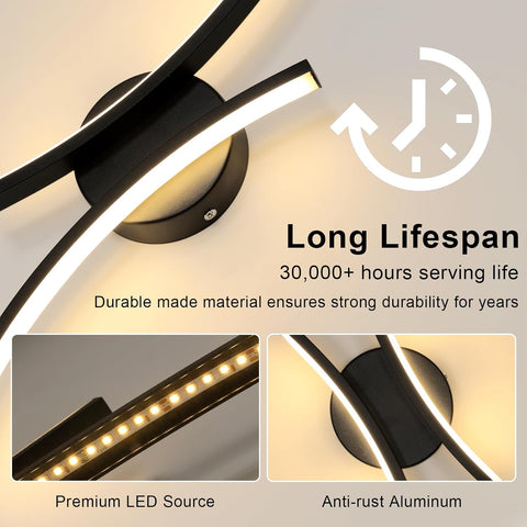 Nowoczesna lampa ścienna LED 20W 2250LM czarna