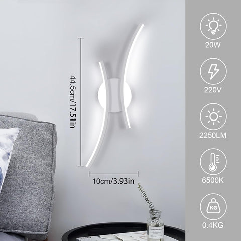 Nowoczesna łukowa lampa ścienna LED 20W | 6500K zimna biel