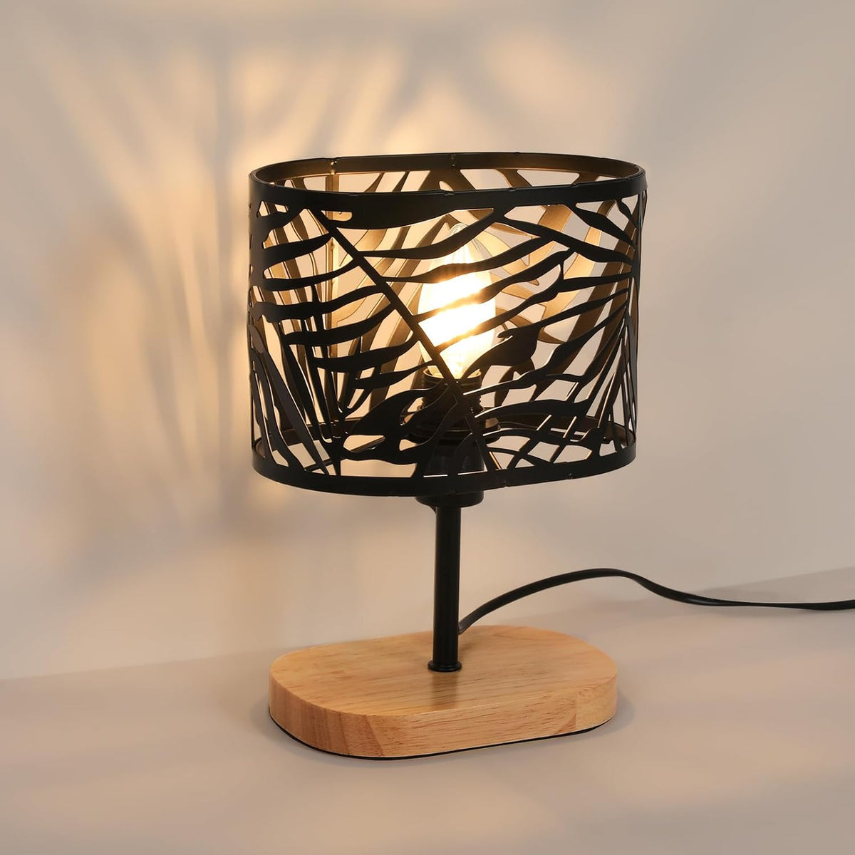 Lampka Nocna z Drewna i Metalu – Czarna
