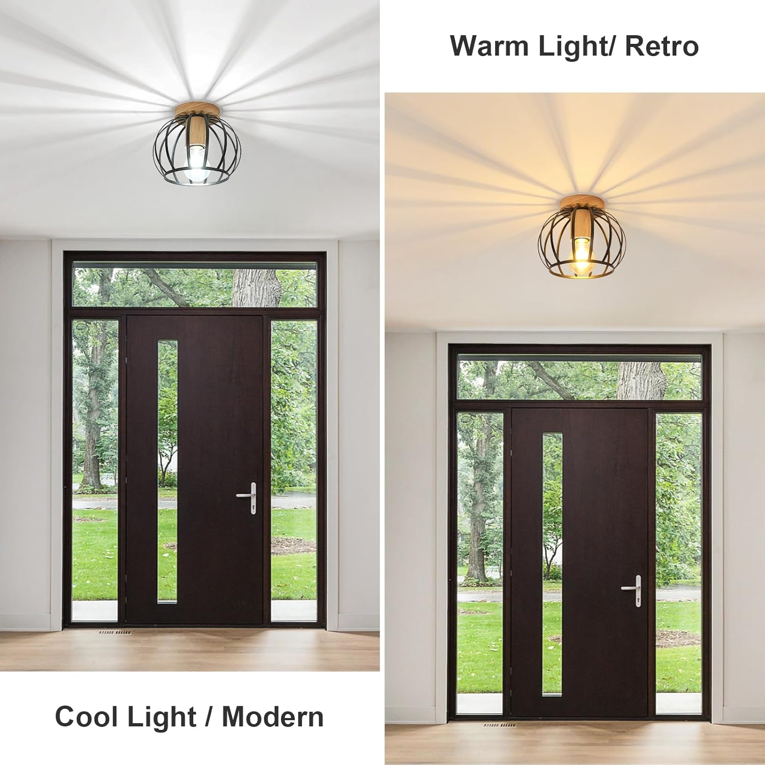 Lampa Sufitowa w Stylu Industrialnym – Drewno i Czarna Klatka E27