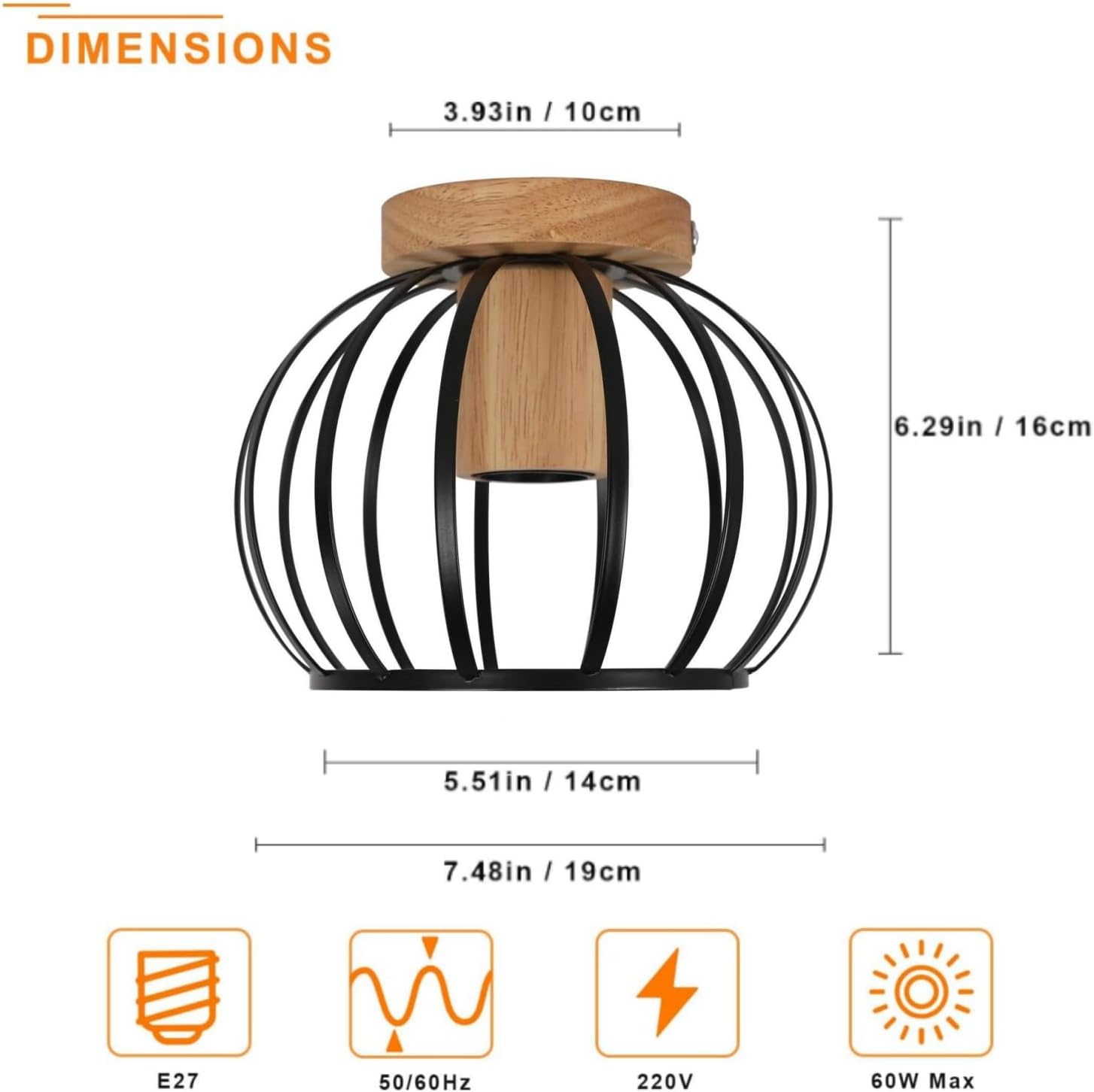 Lampa Sufitowa w Stylu Industrialnym – Drewno i Czarna Klatka E27
