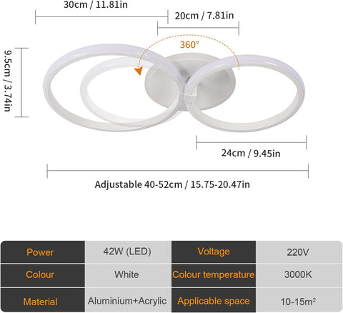 Nowoczesna Lampa Sufitowa LED 42W Okrągła Ciepła Biel