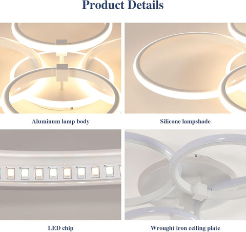Nowoczesna Lampa Sufitowa LED z 4 Pierścieniami, 39W