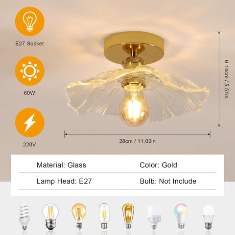Nowoczesna Szklana Lampa Sufitowa Kwiat Złota E27 28cm