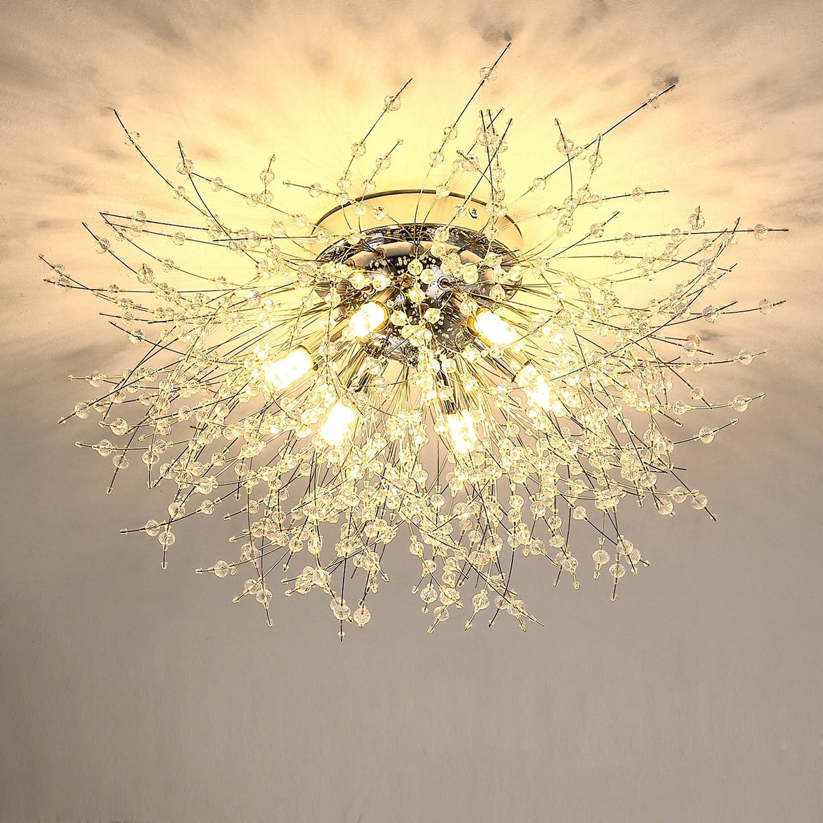 Plafonnier Dandelion en Cristal de Luxe, Doré 50*30CM, 6 Lumières - Base G9 (sans Ampoule), pour Salon