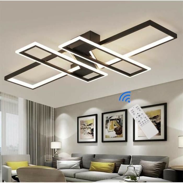 Plafonnier Led Dimmable Moderne Rectangle Lampe de Plafond 3000K-6000K Pour salon chambre à coucher salle à manger bureau Noir