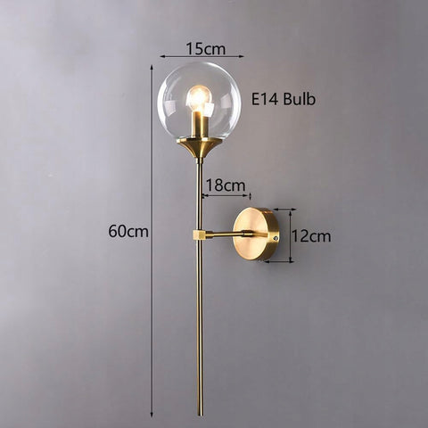 Kinkiet, złoty, metal i szkło, 60*15*15 CM, podstawa E14 (bez żarówki), do korytarza sypialni