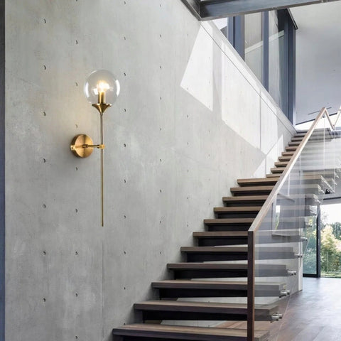 Kinkiet, złoty, metal i szkło, 60*15*15 CM, podstawa E14 (bez żarówki), do korytarza sypialni