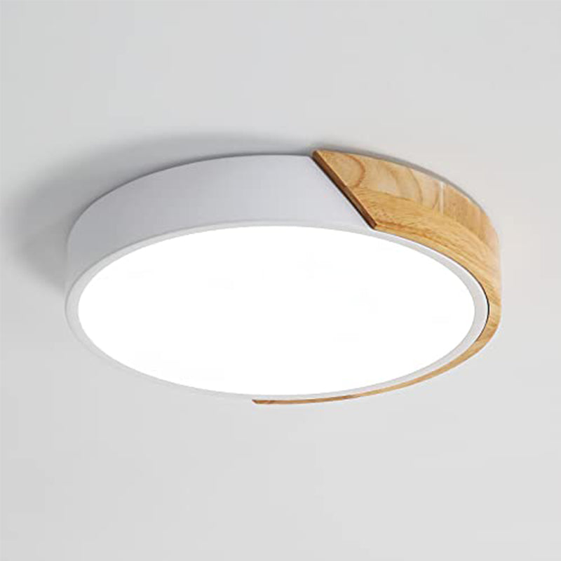 Moderne ronde houten LED-plafondlamp dimbaar - wit, 30*5cm, met afstandsbediening - Ideaal voor woonkamer, slaapkamer, hal en eetkamer