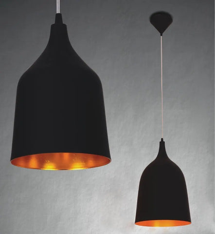 Prosta czarna metalowa lampa wisząca z aluminiowym trzonkiem E27 - do przedpokoju, salonu, kuchni, sypialni.