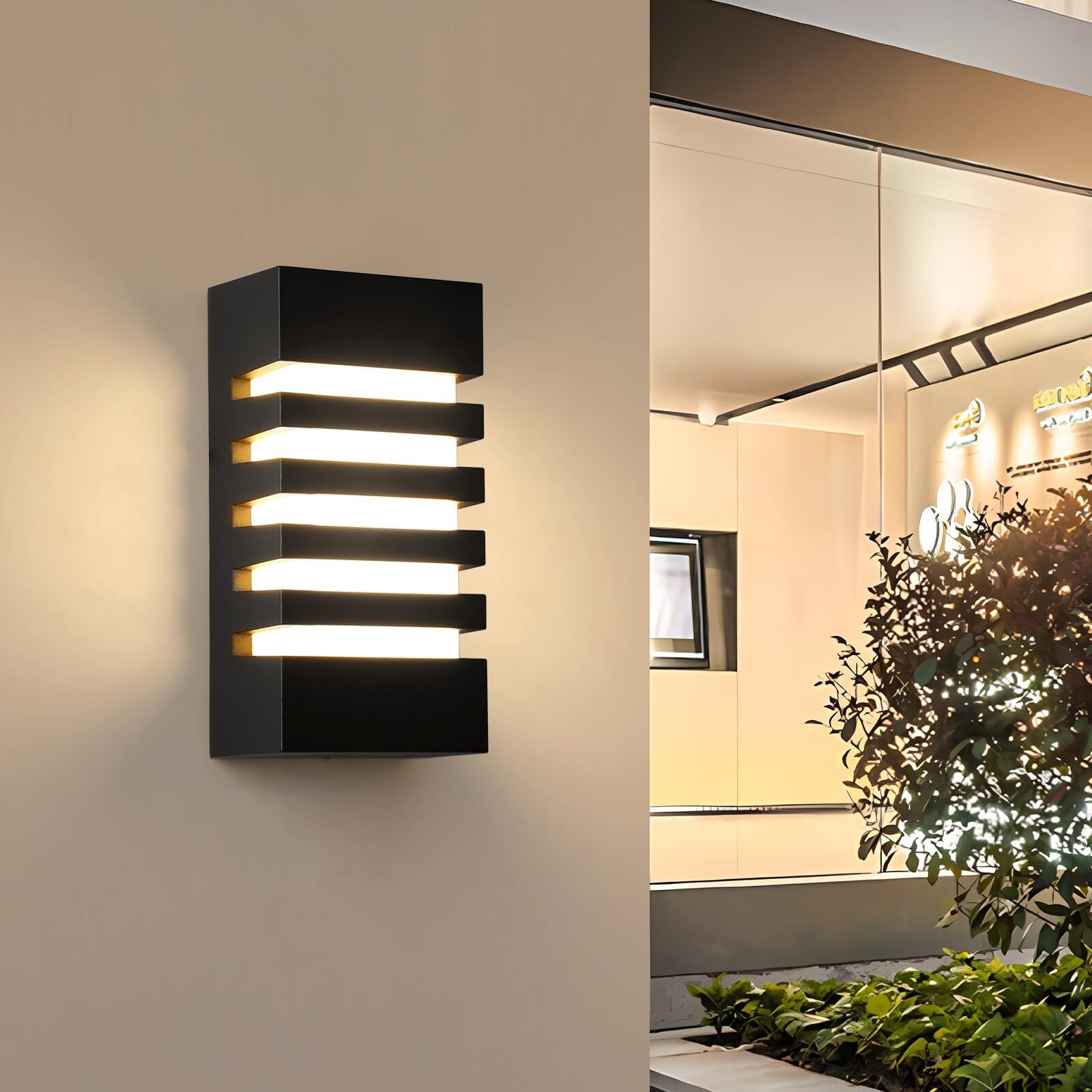 Applique Murale LED Extérieure, Noir, 15W Lumière Blanche Chaude 3000K