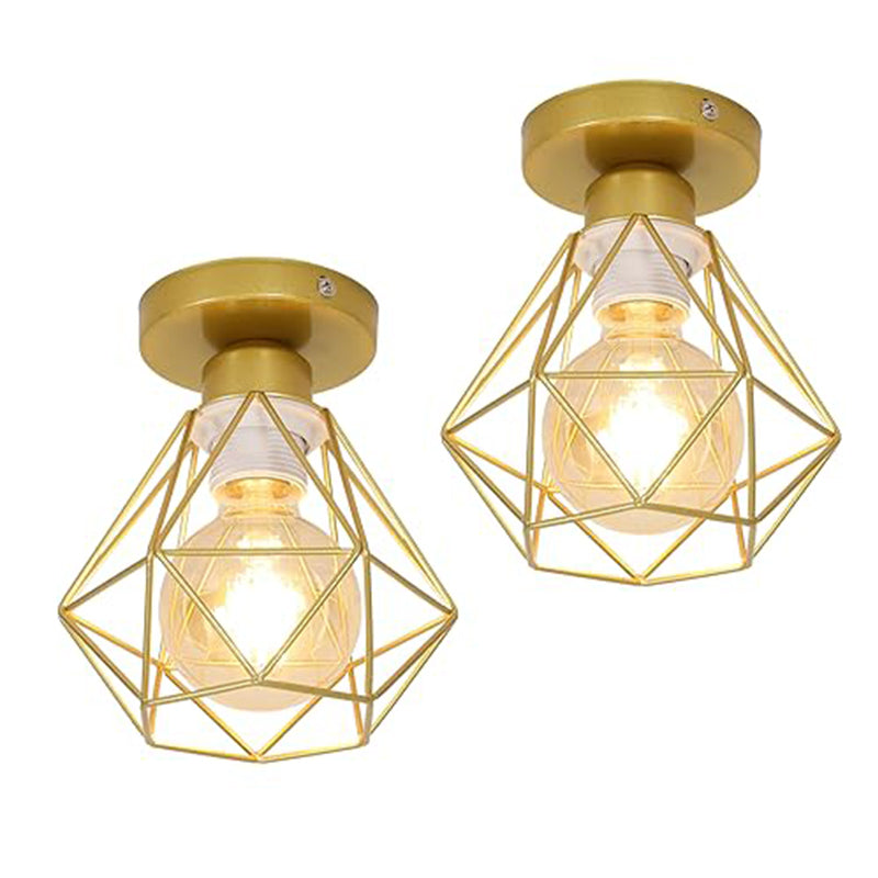 2 stuks industriële retro ijzeren plafondlamp met grote opening - gouden plafondkroonluchter, 16 * 18 cm, E27-aansluiting (zonder lichtbron)