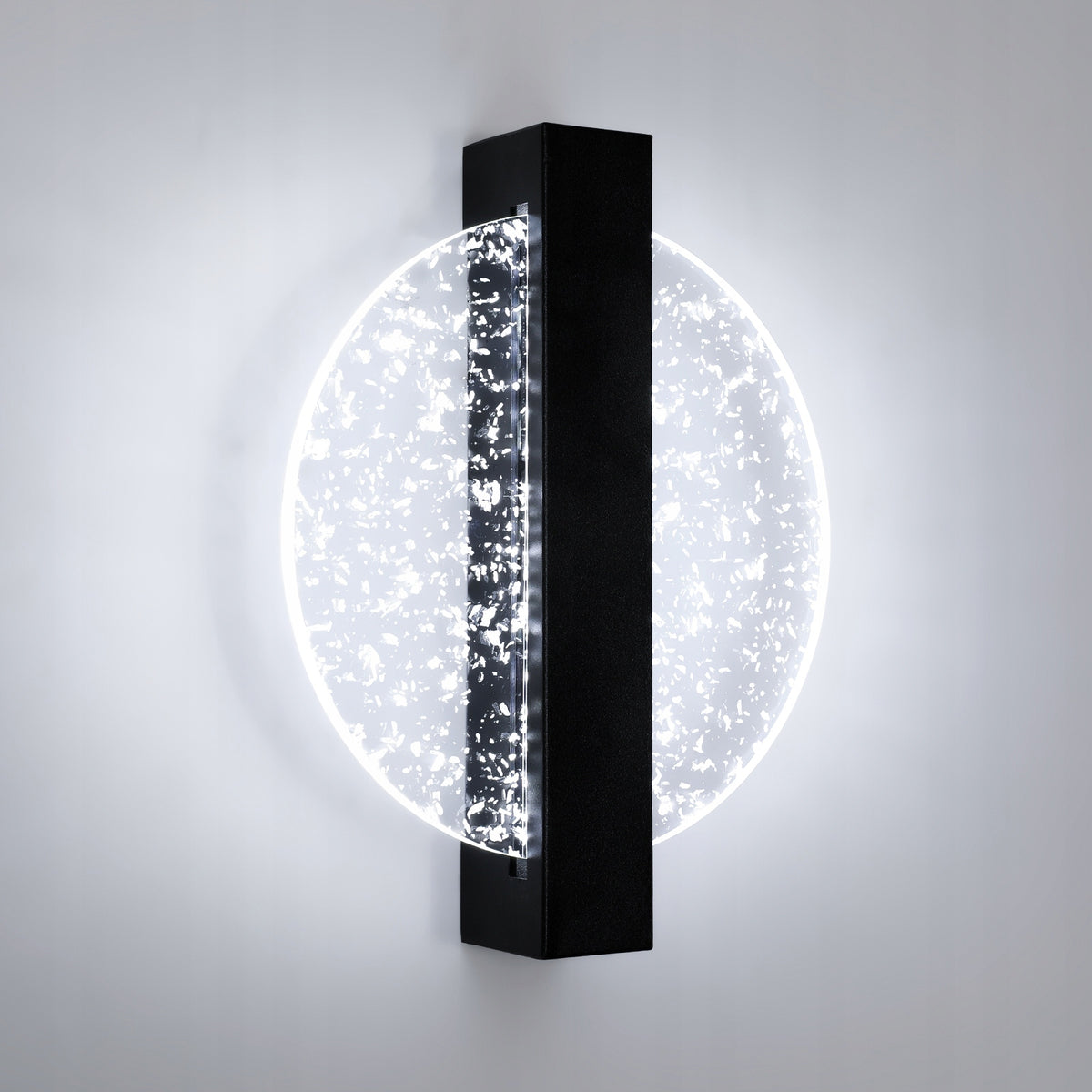 Applique Murale LED Moderne avec Feuille d'Argent, Rond Noir,en Acrylique, Lumière Blanche Froide 6500K, pour Chambre Salon