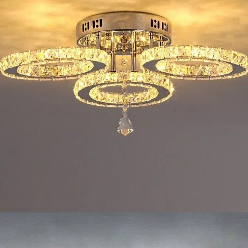 Plafonnier LED Moderne à Trois Têtes en Cristal - Cristal Transparent, Lumière Chaude 21W, 3000K - Parfait pour le Salon et la Chambre