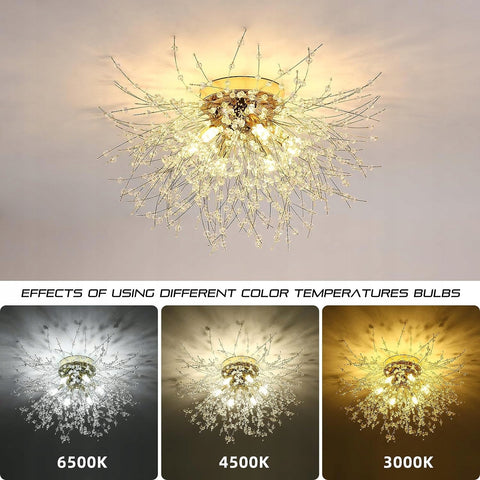 Luksusowa kryształowa lampa sufitowa Dandelion, złota 50*30CM, 6 lamp – podstawa G9 (bez żarówki), do salonu
