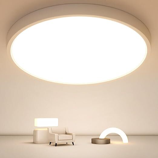 Lámpara de Techo LED Blanca Redonda, Ultra Plana, Luz Blanca Cálida 24W 3000K, PVC, Impermeable IP44 - Ø30 CM, para Baño Dormitorio Balcón