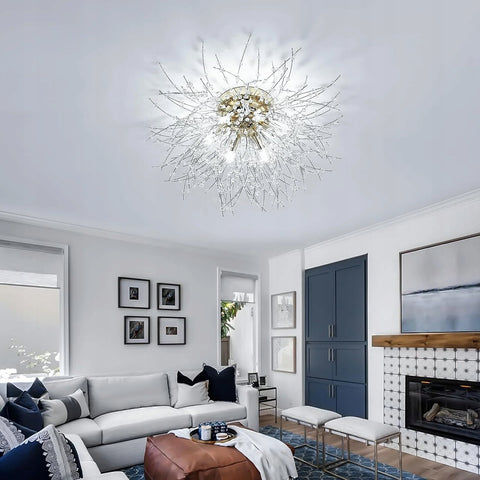 Luksusowa kryształowa lampa sufitowa Dandelion, złota 50*30CM, 6 lamp – podstawa G9 (bez żarówki), do salonu