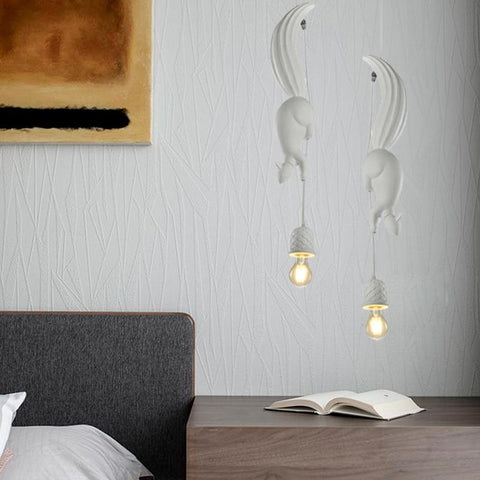 Nordic wiewiórka żywica wisiorek LED nowoczesna lampa wisząca do sypialni przedszkole wystrój żłobka oprawa oświetlenia przemysłowego