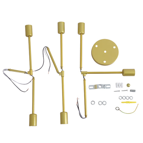Nowoczesna lampa sufitowa LED, żyrandol retro lampa wisząca w stylu vintage 6 świateł podstawa E27, metalowy żyrandol oprawa oświetleniowa lampa do salonu sypialnia kuchnia przedpokój Loft jadalnia bar kawiarnia, złoto (bez żarówek)