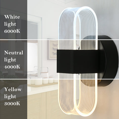 Kinkiet LED, nowoczesny kinkiet LED z możliwością przyciemniania, czarny owalny 10W akrylowy kinkiet wewnętrzny do sypialni nocny korytarz salon, 3000-6500K
