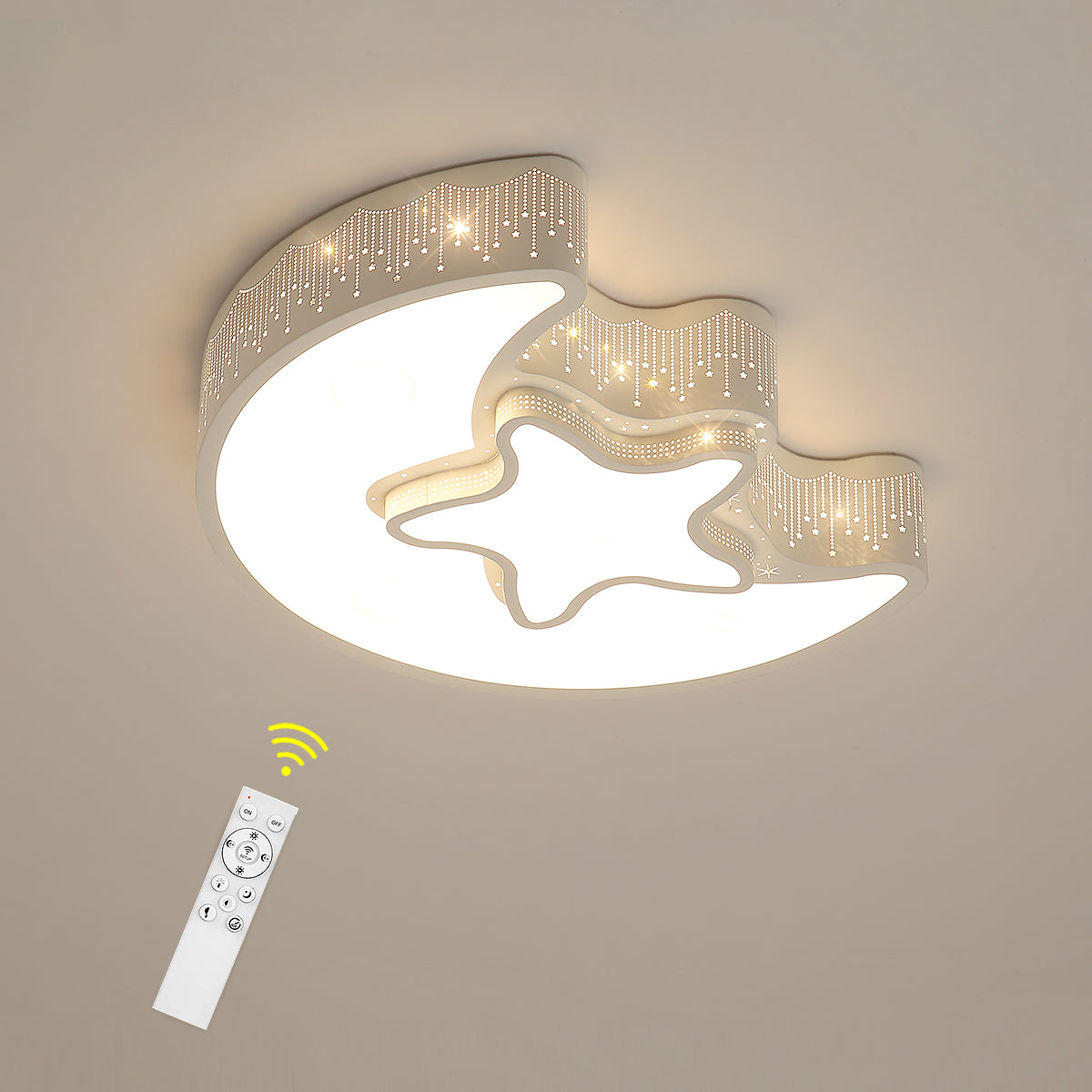 Plafonnier LED Dimmable, Lustres en forme d'étoile de lune, lampe de plafond led avec télécommande 3000K-6500K