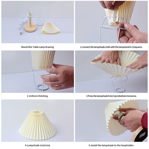 Lampa biurkowa, drewniana plisowana lampa stołowa E27, mini kreatywne oświetlenie nastrojowe do sypialni