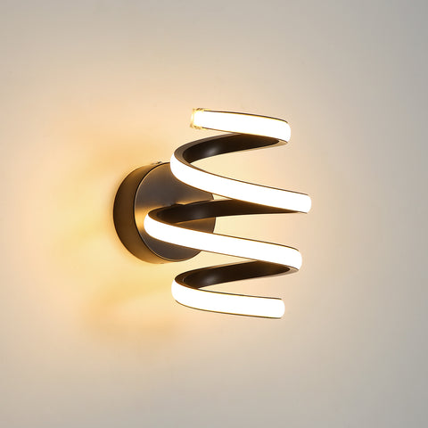 Kinkiet Led 21W Czarna spirala Prosta nowoczesna kreatywność Aluminiowa metalowa kinkiet 3000K Wewnętrzna kinkiet Nadaje się do sypialni, korytarza, salonu, baru