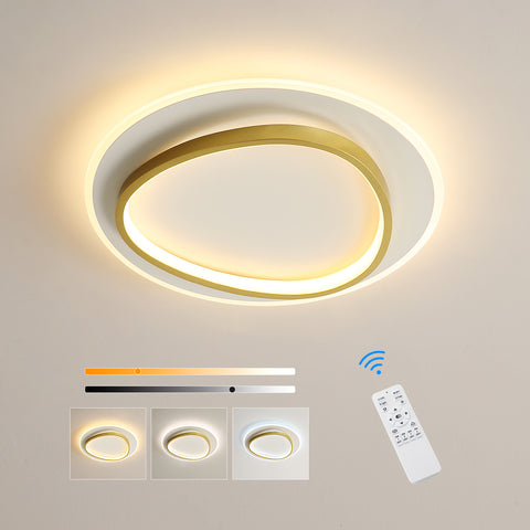 Nowoczesna lampa sufitowa LED, 40W 2700-6500K Ściemnialna lampa sufitowa LED z pilotem, okrągła, częściowo wpuszczana lampa sufitowa do sypialni, salonu, biura, gabinetu (średnica 40CM, biała i złota)