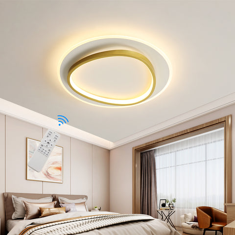 Nowoczesna lampa sufitowa LED, 40W 2700-6500K Ściemnialna lampa sufitowa LED z pilotem, okrągła, częściowo wpuszczana lampa sufitowa do sypialni, salonu, biura, gabinetu (średnica 40CM, biała i złota)