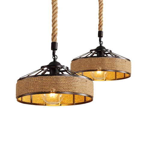 Żyrandol ze sznurka konopnego GOECO, retro czarna metalowa lampa wisząca, wiejskie żyrandole wiszące, lampa sufitowa do przedpokoju E27 Oprawa oświetleniowa do salonu Sypialnia udekoruj dom 220V