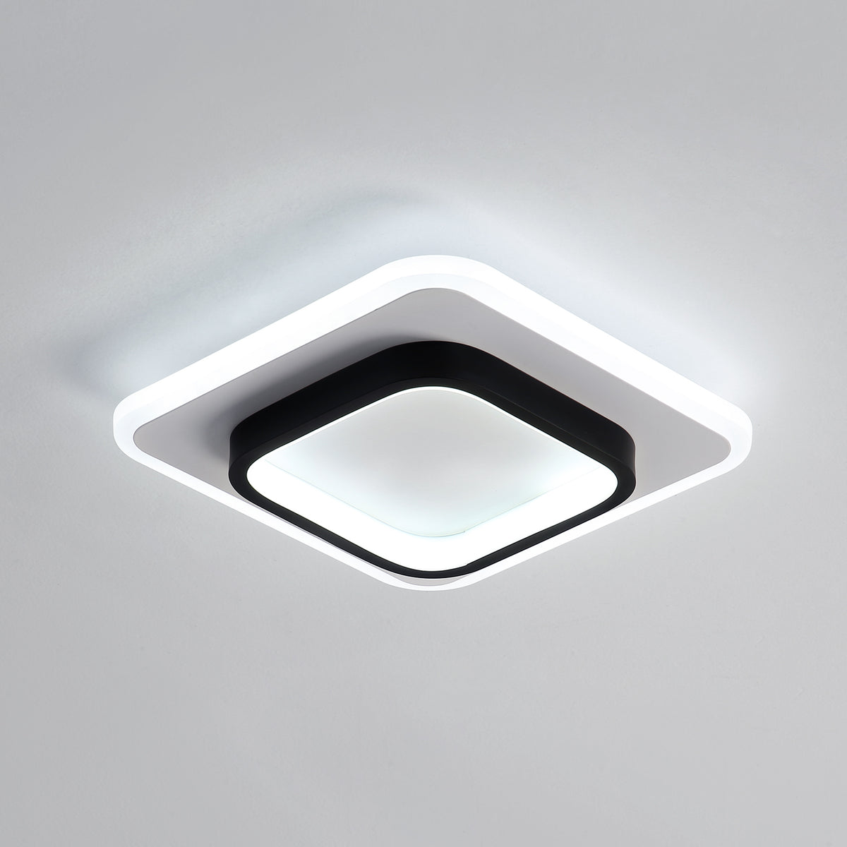 Plafonnier LED Moderne, Lampe de Plafond Carré Mode en Acrylique 21W, Diamètre 24cm, éclairage pour Couloir Balcon Escalier, Blanche Froide 6000K Noir