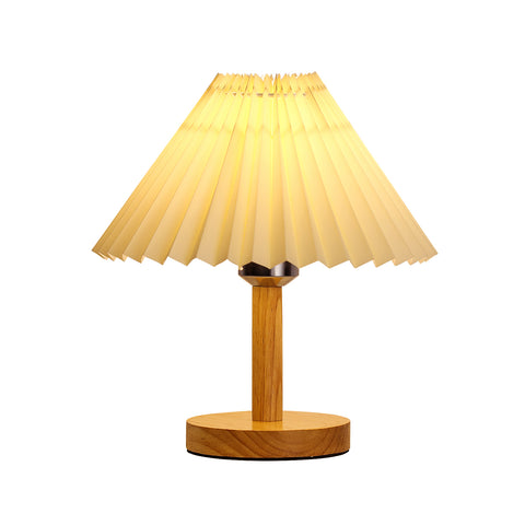 Lampa biurkowa, drewniana plisowana lampa stołowa E27, mini kreatywne oświetlenie nastrojowe do sypialni
