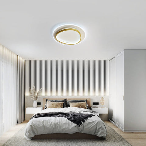 Nowoczesna lampa sufitowa LED, 40W 2700-6500K Ściemnialna lampa sufitowa LED z pilotem, okrągła, częściowo wpuszczana lampa sufitowa do sypialni, salonu, biura, gabinetu (średnica 40CM, biała i złota)