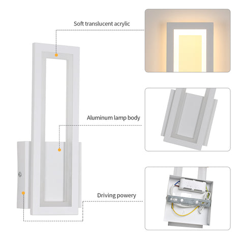Kinkiet LED do wnętrz, prosty kwadratowy kinkiet LED 16W, nowoczesna dekoracja Oświetlenie ścienne LED do salonu, sypialni, ciepłe światło 3000K biały kolor