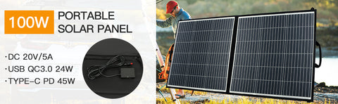 Panel słoneczny 100 W do elektrowni, przenośne ładowanie słoneczne Szybkie ładowanie USB A QC3.0 PD 45 W USB-C Porty DC IP65 IP65 do generatora słonecznego/zasilania, laptopa, iPadów