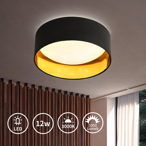 Nowoczesna lampa sufitowa 12W 1000LM, 3000K czarno-złota lampa sufitowa z brokatem, żyrandol LED z efektem gwiaździstego nieba do salonu, sypialni